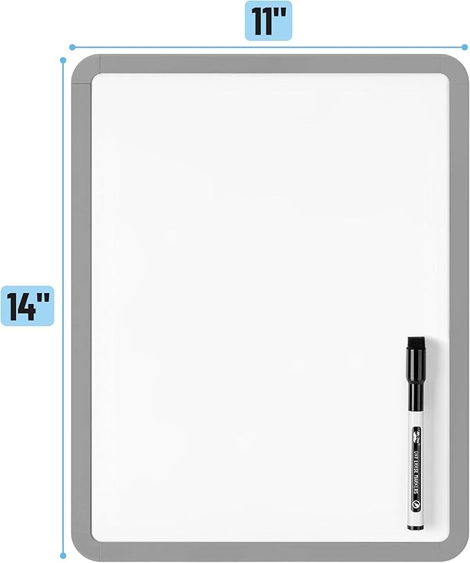 Mr. Pen- Dry Erase Board, 14” x 11” with a Black Dry Erase Marker, Gray Frame, Small Mini White Board for Students, Fridge, Wall, Locker, Includes Double Sided Tapes