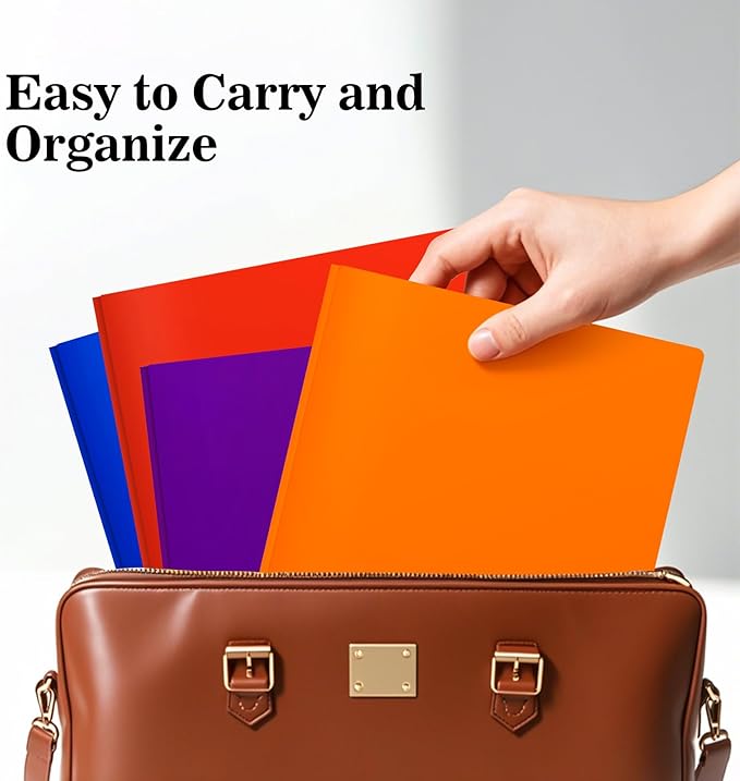 6-Pack Plastic Folders with Pockets and Prongs,2-Pocket Folders with 3 Fasteners, Holds 8-1/2" x 11" Paper for School/Office/Home, Orange