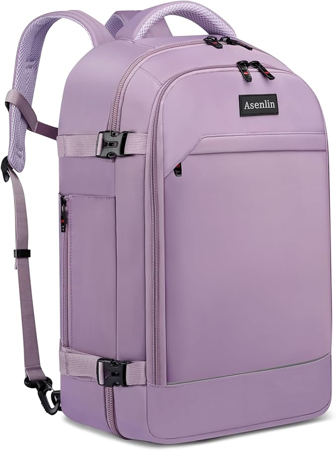 Asenlin Travel Backpack for Women Men,Flight Approved Carry On Luggage 40L Water Resistant Business Laptop Backpacks Fits TSA 17.3 Inch Computer College Weekender Outdoor Hiking-Purple