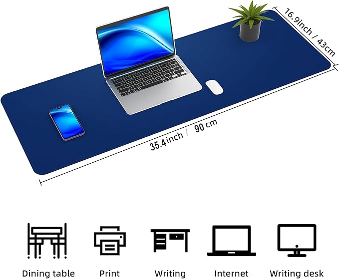 AFIING Cork Desk Mat 35.4" x 17", Dual-Sided Natural Cork & PU Leather Desk Pad, Non-Slip Waterproof Large Mouse Pad for Office, Home & Gaming (Sapphire Blue)