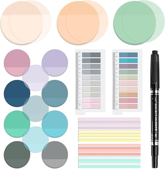 870 Sheets Transparent Sticky Notes, Clear 3 x 3 Round Sticky Notes with Marker, Waterproof Translucent Annotation Index Tabs for Bible Study Journaling Supplies