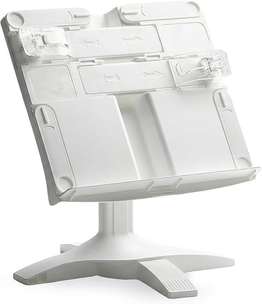 Adjustable Book Stand for Reading with Page Clips,Hands Free Portable Book Holder,with 5 Transparent Sticky Notes and 1 Index Tab, Foldable,Suitable for Cookbooks,Textbooks,Magazines,Laptops,Tablets