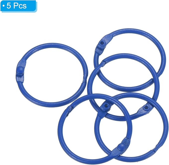 PATIKIL Loose Leaf Binder Rings 1 Inch, 5 Pack Metal Flash Card Book Binding Rings for Key Chain Index Card Scrapbooks, Bright Blue