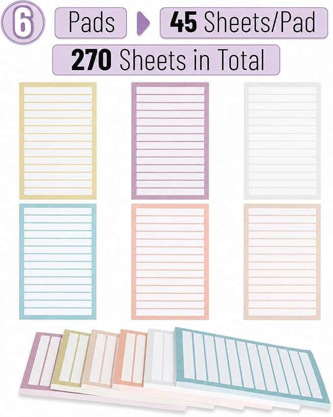 Mr. Pen- Lined Sticky Notes, 4" x 6", 6 Pads, 270 Sheets, Sticky Notes with Lines, Ruled Post Stickies, Memo Pads, Self-Stick Note Pad for Office, School, Home, Study & Organization