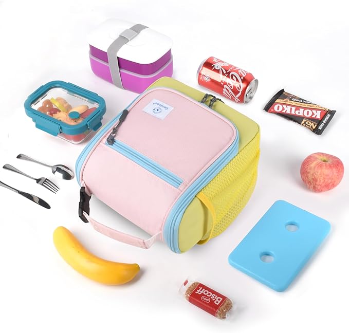 Genteen Kids Lunch Box, Insulated Lunch Bag for Kids, Toddler, Girl, and Boy; Holds Lunch Box, Water Bottle, & Snacks; Easy-Clean Water-Resistant Fabric & Multiple Zippered Pockets (Yellow Blue)