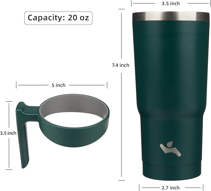 Konokyo 20 oz Tumbler with Handle and 2 Straw 2 Lid, Insulated Water Bottle Stainless Steel Vacuum Cup Reusable Travel Mug,Army Green