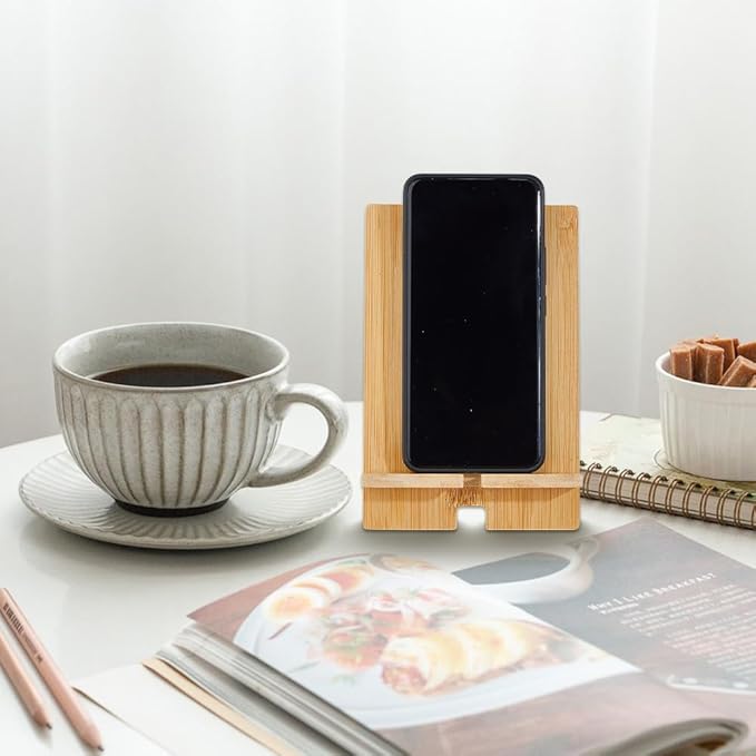 DICOSMETIC 4Pcs Bamboo Book Stand Wooden Desktop Book Holder Small Tabletop Book Rack Wood Easel Stand with Charging Hole for Smartphone Tablet Office Home Living Room