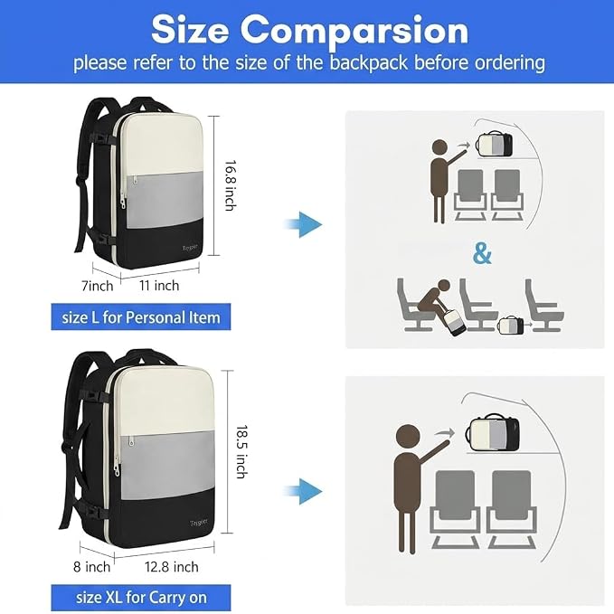 Taygeer Carry On Backpack for Men Women, Laptop Bag 17.3" Flight Approved | Travel Backpack with Water Bottle Pocket & Shoe Pouch, College Teacher Tote Bag for Work Essentials, Beige Gray Black