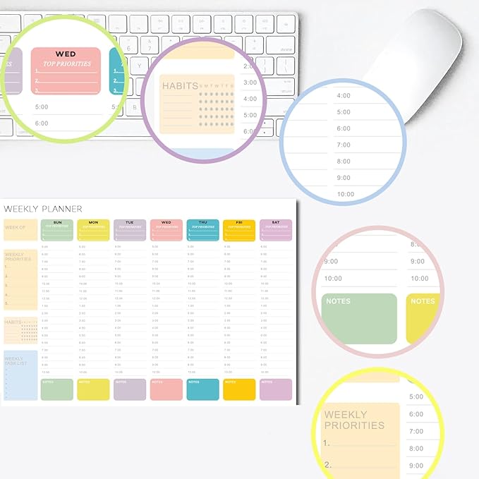 Undated Weekly Hourly Planner Notepad, Tear-Off ADHD Planner,Weekly Planner,Weekly Schedule Planner,Weekly To Do List Notepad(52 Sheets,8.5"x11",Colorful)