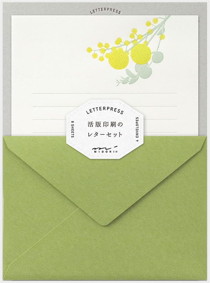 Midori 86461006 Letter Set, Typography, Bouquet Pattern, Yellow