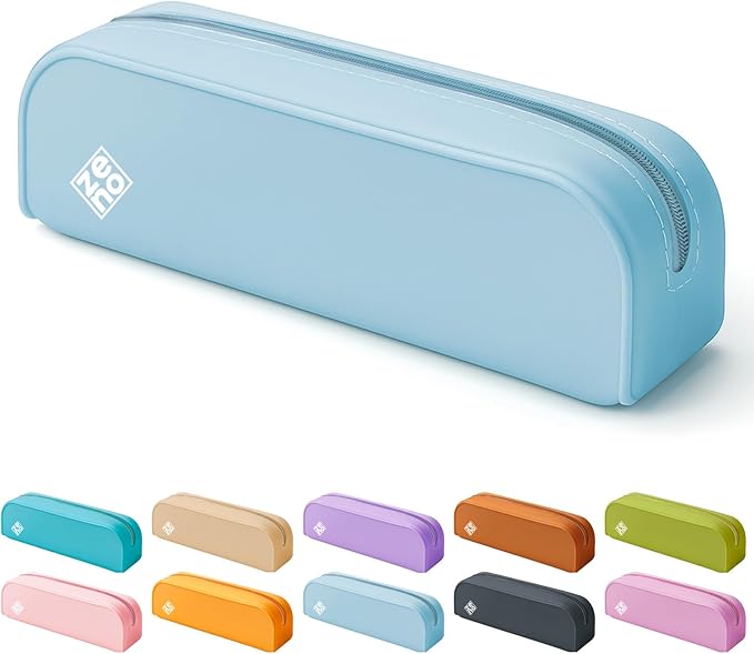 ZENO Silicone Pencil Case – Aesthetic Pencil Pouch for Women & Teens – Cute Pen Case, Blue Makeup Bag, Travel Pouch, Small Stationary Organizer, Pencil Box – Blue Mist