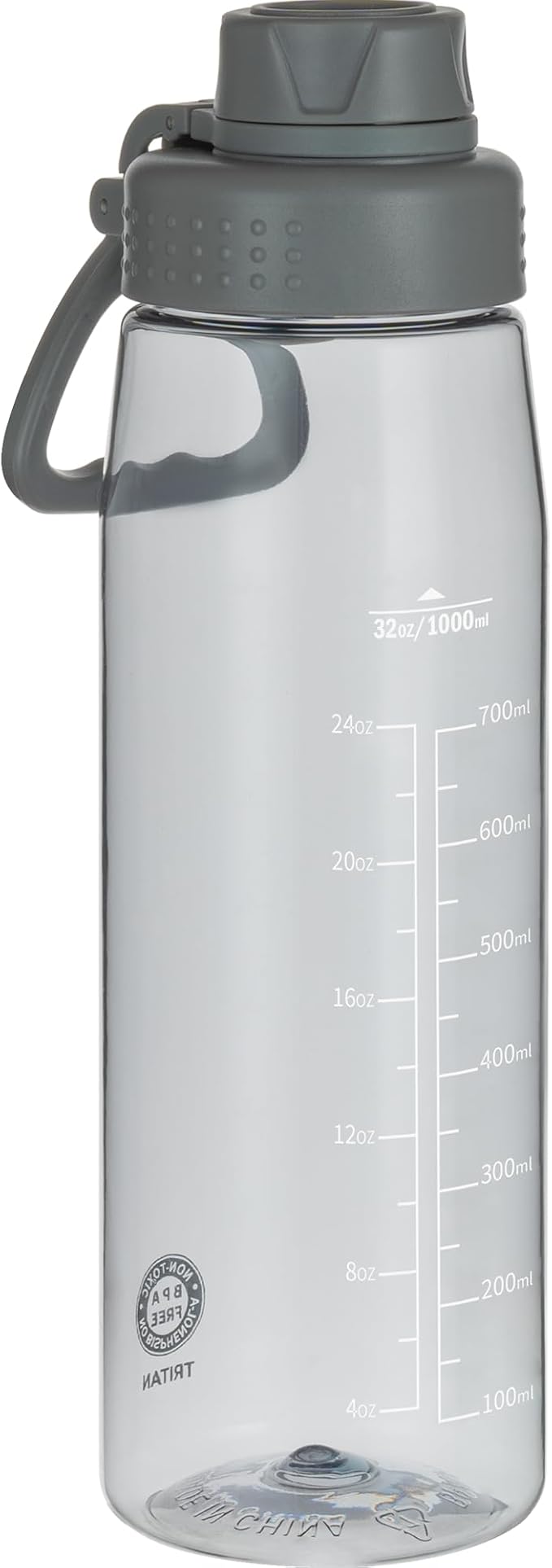32oz Clear Water Bottle - BPA-Free Tritan Plastic, Fast Flow Spout Lid, Wide Mouth & Leakproof Design Hiking Water Bottle Suitable for Travel, Outdoors, Gym, Travel, Home, School(Gray)