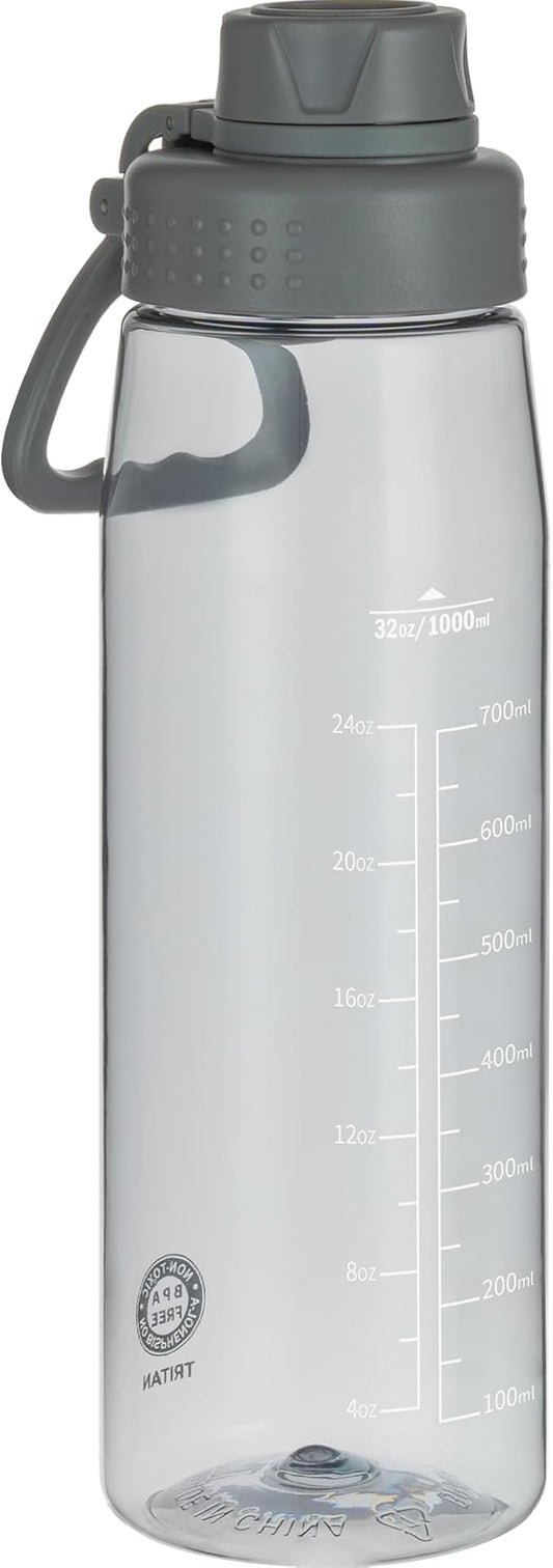 32oz Clear Water Bottle - BPA-Free Tritan Plastic, Fast Flow Spout Lid, Wide Mouth & Leakproof Design Hiking Water Bottle Suitable for Travel, Outdoors, Gym, Travel, Home, School(Gray)