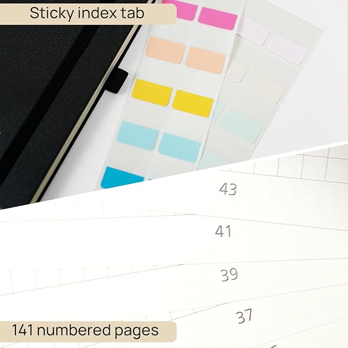POPRUN Graph Paper Spiral Journal Notebook, [A5-5.75'' x 8.25''] - 120 GSM Thick Paper, 141 Numbered Pages, Grid Notebooks for Men & Women with Pocket, Index Tabs, 8 Perforated Sheets,Black
