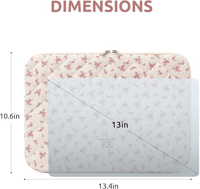 Puffy Laptop Sleeve 13 Inch Cute Quilted Laptop Protective Case Padded Floral Computer Sleeve for MacBook (A-Pink, 13 Inch)