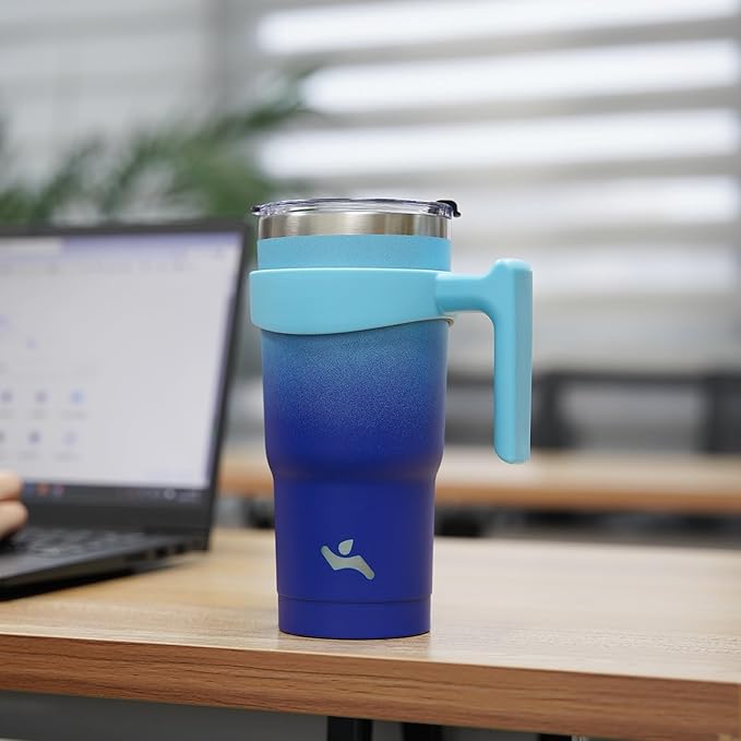 Konokyo 20 oz Tumbler with Handle and 2 Straw 2 Lid, Insulated Water Bottle Stainless Steel Vacuum Cup Reusable Travel Mug,Sky