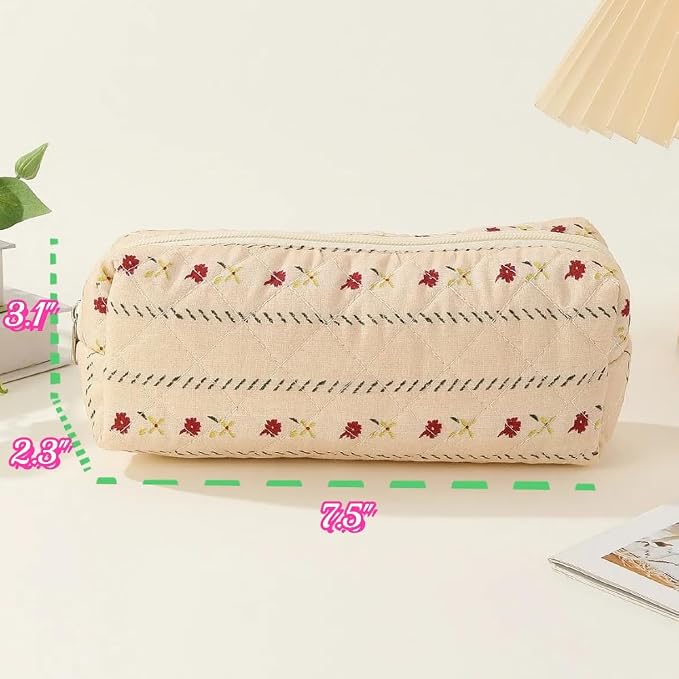 Cute Mini Quilted Makeup Bag for Women Travel Cosmetic Bags Lightweight Coquette Aesthetic Floral Toiletry Organizer Case (Floral#05)