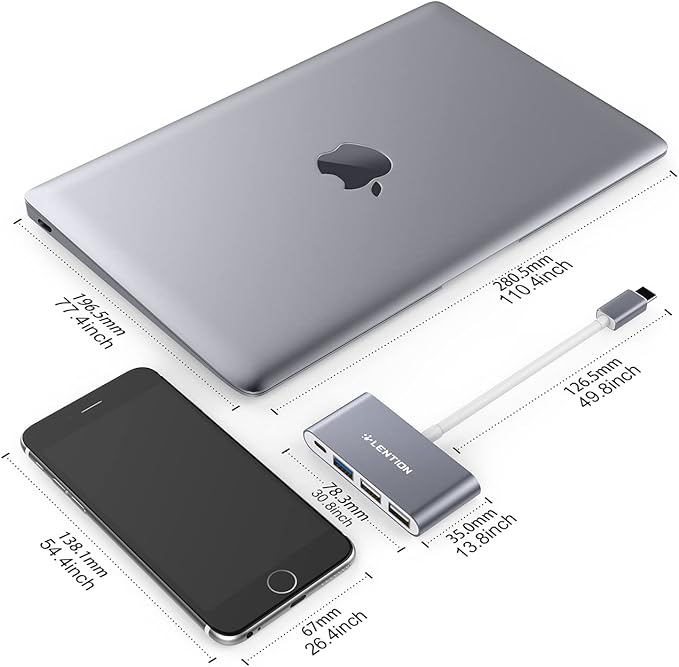LENTION 4-in-1 USB-C Hub with Type C, USB 3.0, USB 2.0 for 2025-2016 MacBook Pro (M1-M5), iPhone 17-15 New Mac Air/Surface, ChromeBook, More, Multiport Charging & Connecting Adapter (C13, Space Gray)