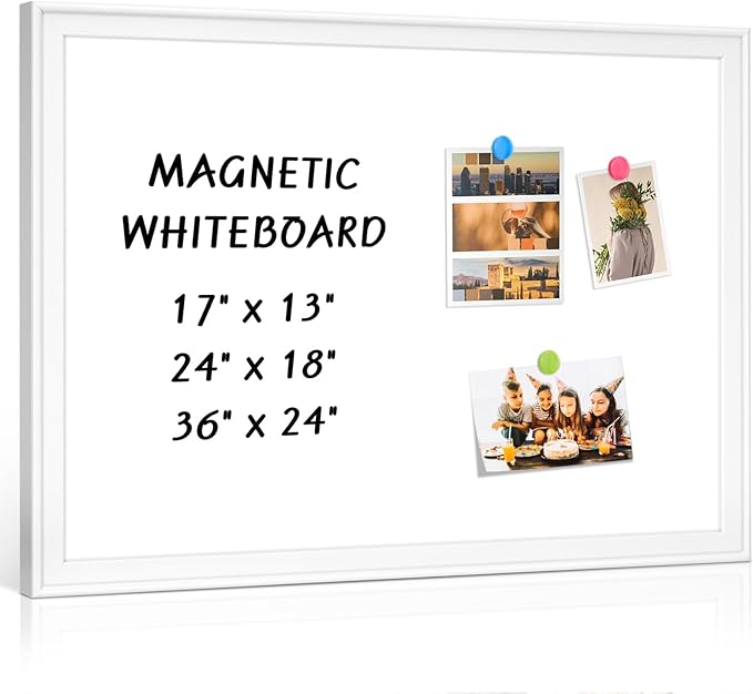 White Board for Wall, 36" x 24" Magnetic Dry Erase Board, Decorative Wooden Frame Large Whiteboard, Wall Mounted, Aesthetic Writing Board for Home, Office, School - White