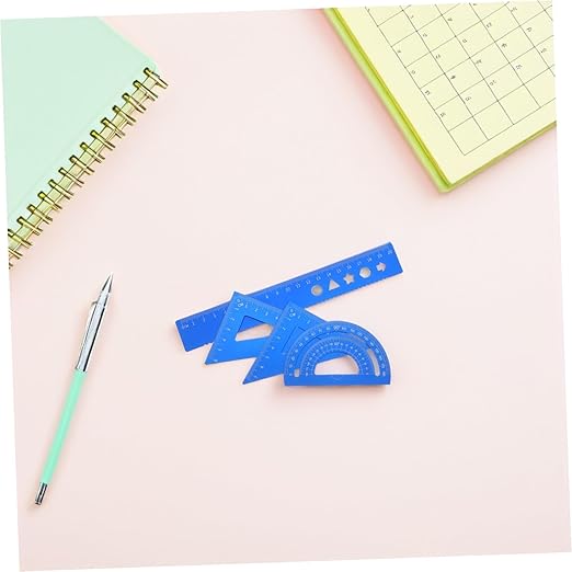Healifty 8pcs Metal Geometry Ruler Set with Protractor Triangle Straight Ruler Precise Math Drafting Tools Kit for School Office Portable Storage Box Clear Scale Markings for Accurate