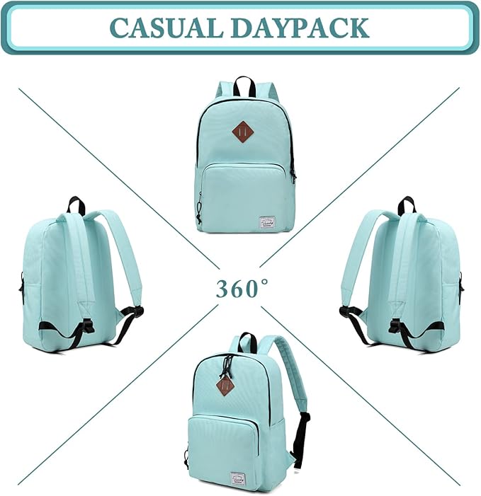 VASCHY School Backpack, Ultra Lightweight Backpack for Women Bookbag for Kids Teen Boys Girls Aqua