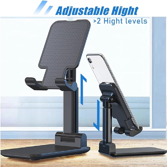 Phone Stand for Desk, Cell Phone Holder Cute Smart Cellphone Stand Foldable Stands Compatible with Under 8" Devices, Office Accessories, Black, 2