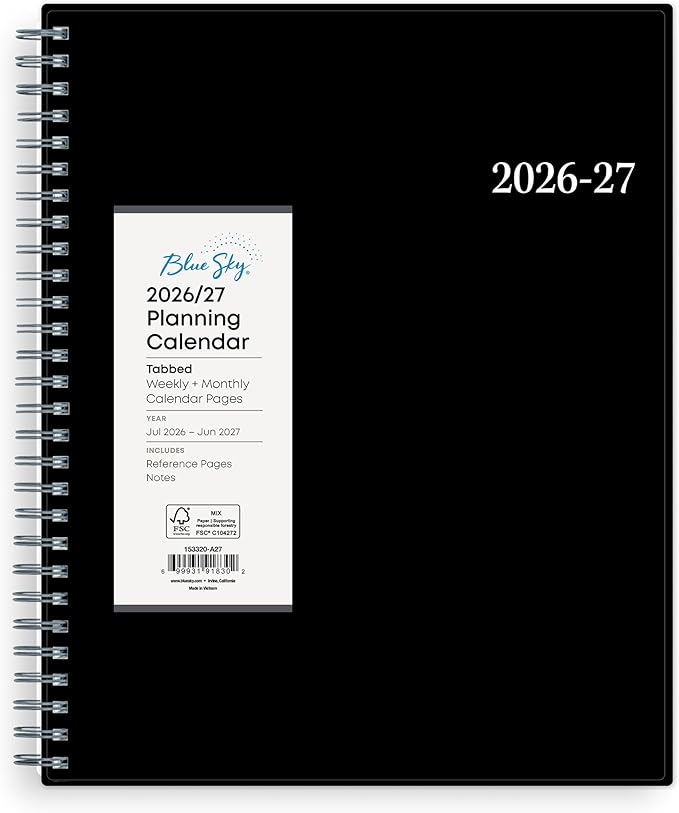 Blue Sky Weekly and Monthly Academic Year Planner Calendar, July - June, 8" x 10.875", Flexible Cover, Wirebound, Laminated Tabs, Pound (Dainian- 2026/2027, 8" x 10.875")