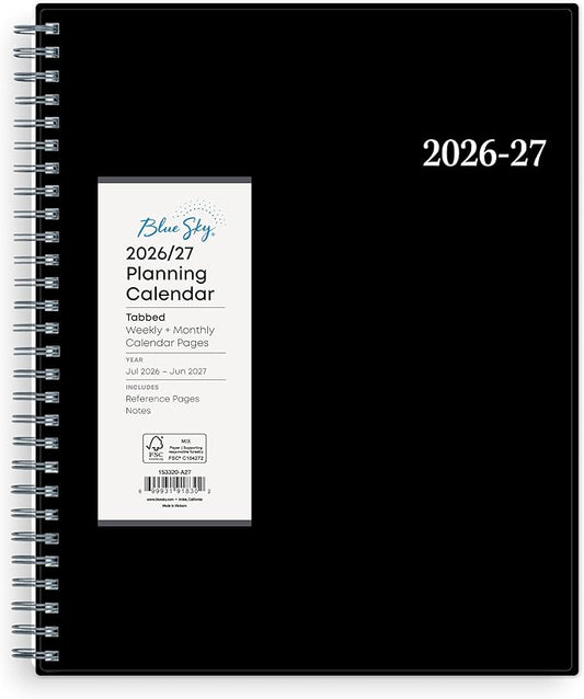 Blue Sky Weekly and Monthly Academic Year Planner Calendar, July - June, 8" x 10.875", Flexible Cover, Wirebound, Laminated Tabs, Pound (Dainian- 2026/2027, 8" x 10.875")