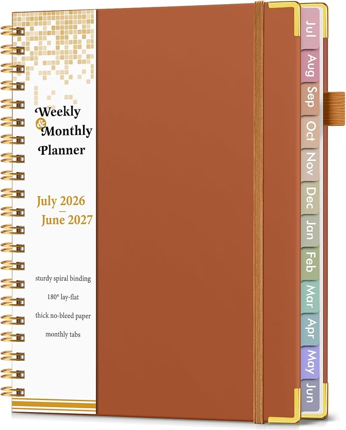 Academic Planner 2026-2027, Hardcover Weekly and Monthly Calendar Planner from July 2026 - June 2027, Daily Agenda Planners with Tabs, College School Organizer for Student Teacher, A4 (8.5" x 11"), Brown