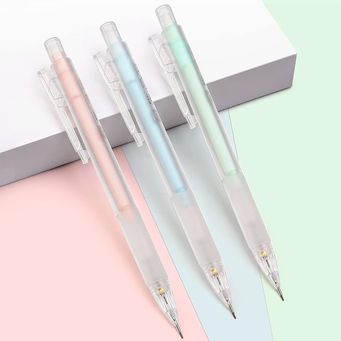 Four Candies Mechanical Pencils - 3PCS Pastel Mechanical Pencils 0.5mm for School, Pink Blue Green 3 Colors, Cute Mechanical Pencil with Eraser Refill for Students Writing, Drawing and Sketching