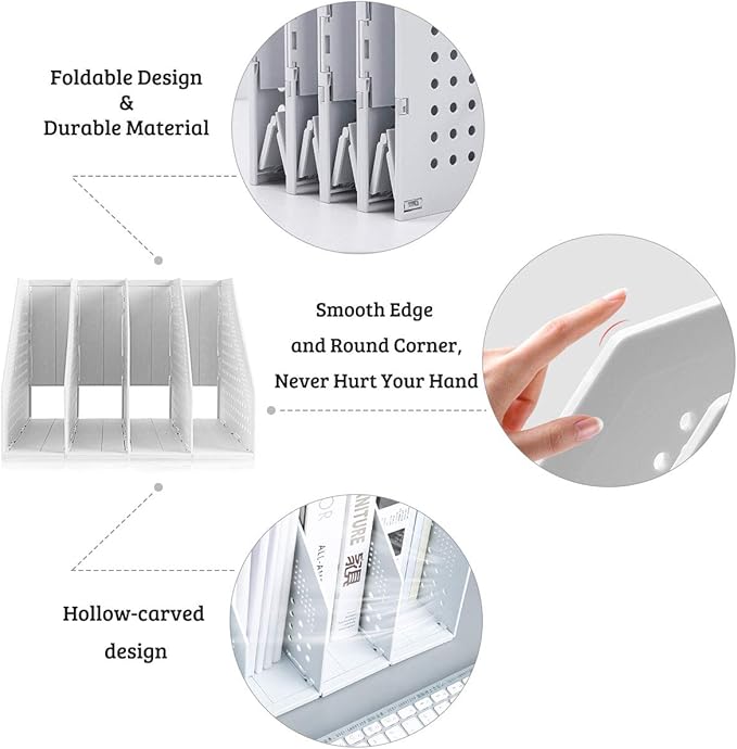 SAYEEC Desktop Collapsible File Magazine Folder Holder 4 Compartment Plastic Hollow Documents Foldable Organizer Files Cabinet Shelf Frames Dividers Rack Display and Storage