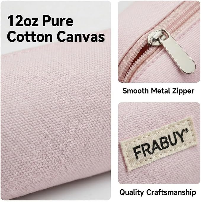 Canvas Pencil Case Pouch – Multipurpose Pen Bag Stationery Pink | Heavy-duty canvas, smooth alloy zipper, cute organizer for girls and boys, ideal for stationery, cosmetics, tech gear