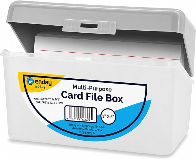 Enday Index Card Box Grey 3x5 Index Card Holder, Index Card Organizer, Flash Card Holder, Holds 250 Cards.