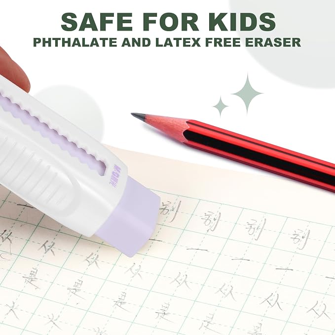 M&G 8 Pack Erasers, Purple Sliding Retractable Eraser Push Pull Cute Pencil Erasers Soft Large Easy to Clean with Plastic Sleeve for Sketching Drawing Artists Teacher Pencils, Purple