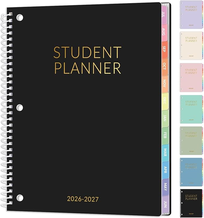 Student Planner 2026-2027, SUNEE Academic Weekly & Monthly Plan Book, Jul. 2026 - Jun. 2027, 8.5"×11" School Planner, Lesson Plan Book with Week's Goals, Bookmark, Monthly Tabs, 3-Hole Punched, Black