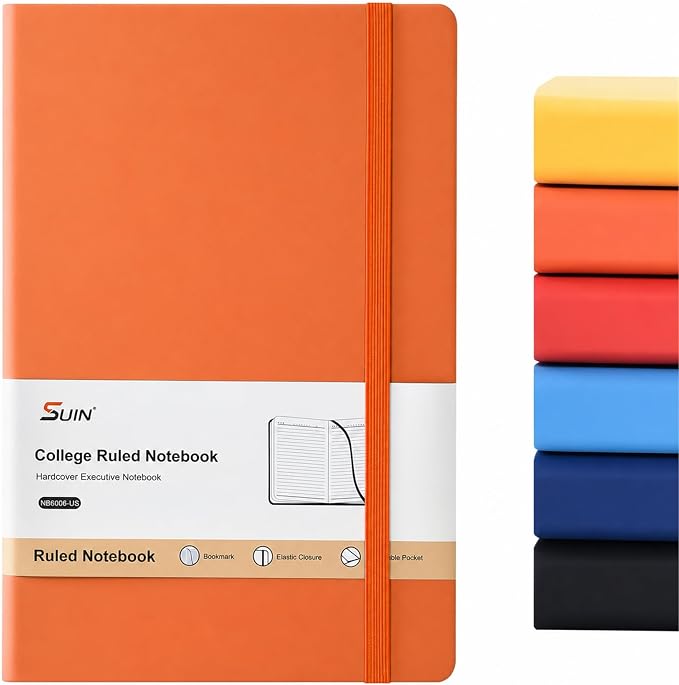 SUIN A5 Hardcover Lined Journal Notebook, 200 Pages, Orange, 1 Pack