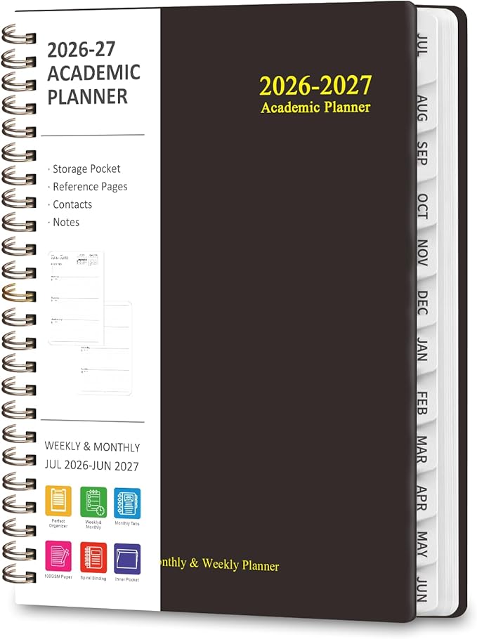 Planner 2026-2027, Weekly and Monthly Academic Planner, July 2026 - June 2027, Hardcover Calendar Agenda Book for School Year Planning, School Supplies for Teacher and Student, A5(6.3'' x 8.5'')