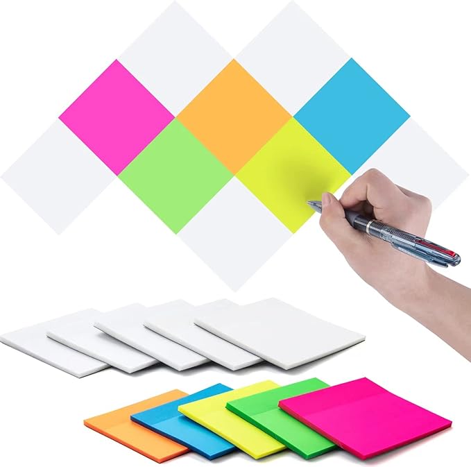 Transparent Sticky Notes,3x3 Inch Clear Sticky Notes,Waterproof Colorful Bible Sticky Note,Transparent Stickers for School Supplies College(10 Packs,500 Sheets)