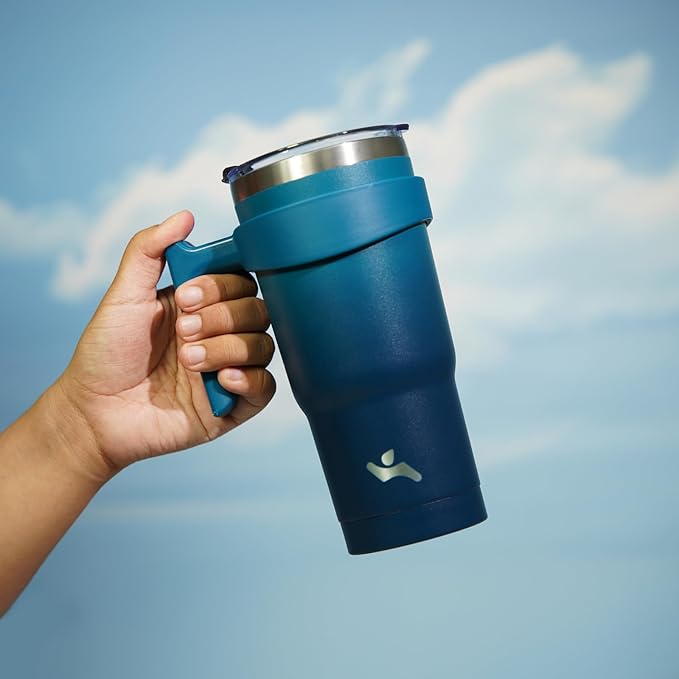 Konokyo 20 oz Tumbler with Handle and 2 Straw 2 Lid, Insulated Water Bottle Stainless Steel Vacuum Cup Reusable Travel Mug,Indigo Black