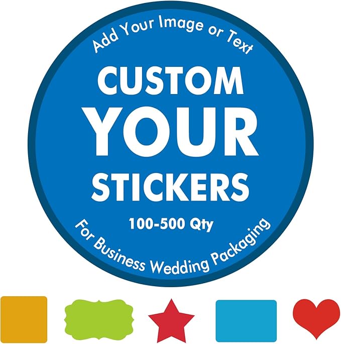 100-500 PCS Custom Stickers Personalized Labels Stickers Customized Stickers with Image Photo Name or Text for Business Logo,Personalized Waterproof,Dishwasher Safe,Vinyl Stickers
