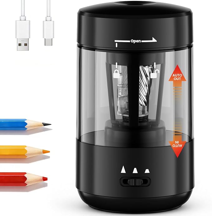 Electric Pencil Sharpener for Classroom, Fully Automatic, Black