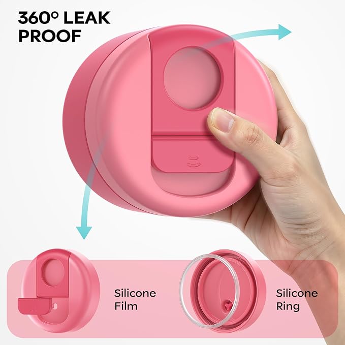 14 oz Kids Thermo for Hot Food, Leakproof Insulated Vacuum Jar/Pink | 316 stainless steel wide mouth buckle lid BPA free pasta soup small hand friendlly keep food hot and cold school lunch picnic