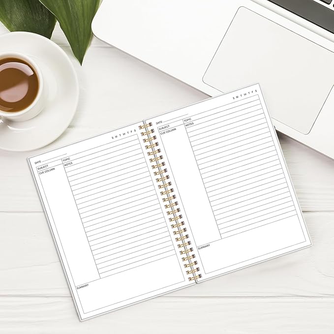 Yaridar A5 Cornell Notes Notebook - College Spiral Cornell Notebooks for Note Taking, Subject College Ruled Steno Pads for Office/School/Home, 5.8" x 8.5", Black Flower