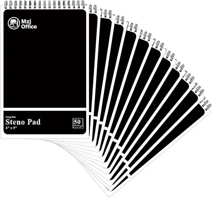 Steno Pads Spiral 6x9 12 Pack | Steno Notebooks Top Spiral Notepad | Steno Notepad 50 Sheets Each | Gregg Ruled Spirals Notebook 6x9 | Notebooks for Work.