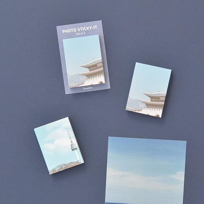 Monolike Photo Sticky-It 5p B Set - Seoul, Self-Adhesive Memo Pads for Diary Decor & Daily Planning, 50 Sheets Each