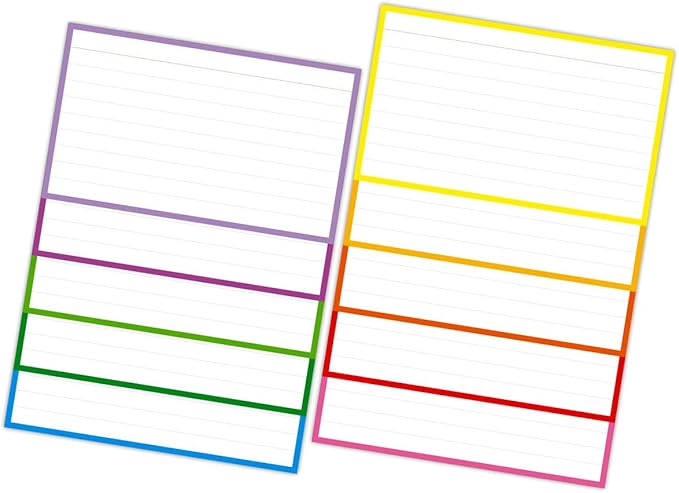 PPAPPAPPIYO 100 Pack 3x5 Ruled Index Cards, Extra Thick 260gsm White Cardstock, Colorful Borders with Ruled Front and Blank Back, Heavyweight Flash Cards for Study, Recipes, and Organization