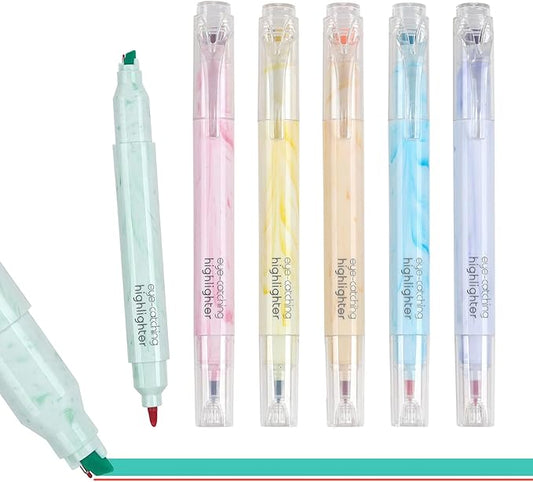 Aesthetic Highlighters 6 Pack Dual Tips No Bleed,Double Line Cute Highlighters Assorted Colors, Home and Office Use, Teacher Supplies, Ideal Highlighter for Organizing and Coloring