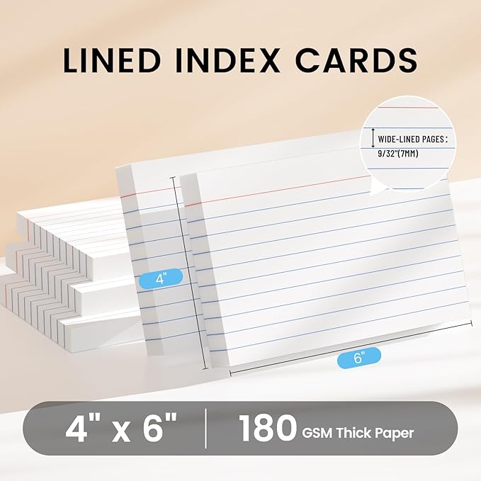 Index Cards 4x6, 200 Sheets, Ruled White Flash Cards for Effective Studying and Note-Taking, Premium Note Cards, Essential School Supplies for College & Office, Home Organization & Study Supplies