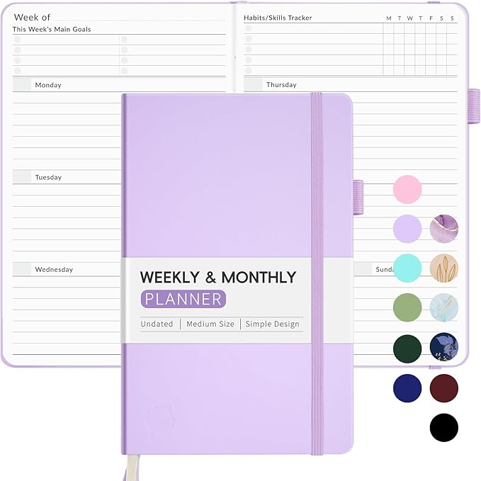 Undated Weekly Planner for 2026, Forvencer Simplified Weekly & Monthly Calendar Planner, Cute Daily Organizer Notebook, Agenda Journal to Track Goals & Tasks, Start Anytime, A5 Size, Lilac