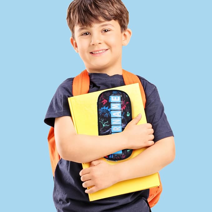 Cambond Pencil Case for Boys - School Pencil Pouch Kids, Black Dinosaur | Cute Pencil Case for Kids With Name Card and Slot, Boys Aesthetic Shool Supplies for Staionary, Water-Resistent Pen Bag